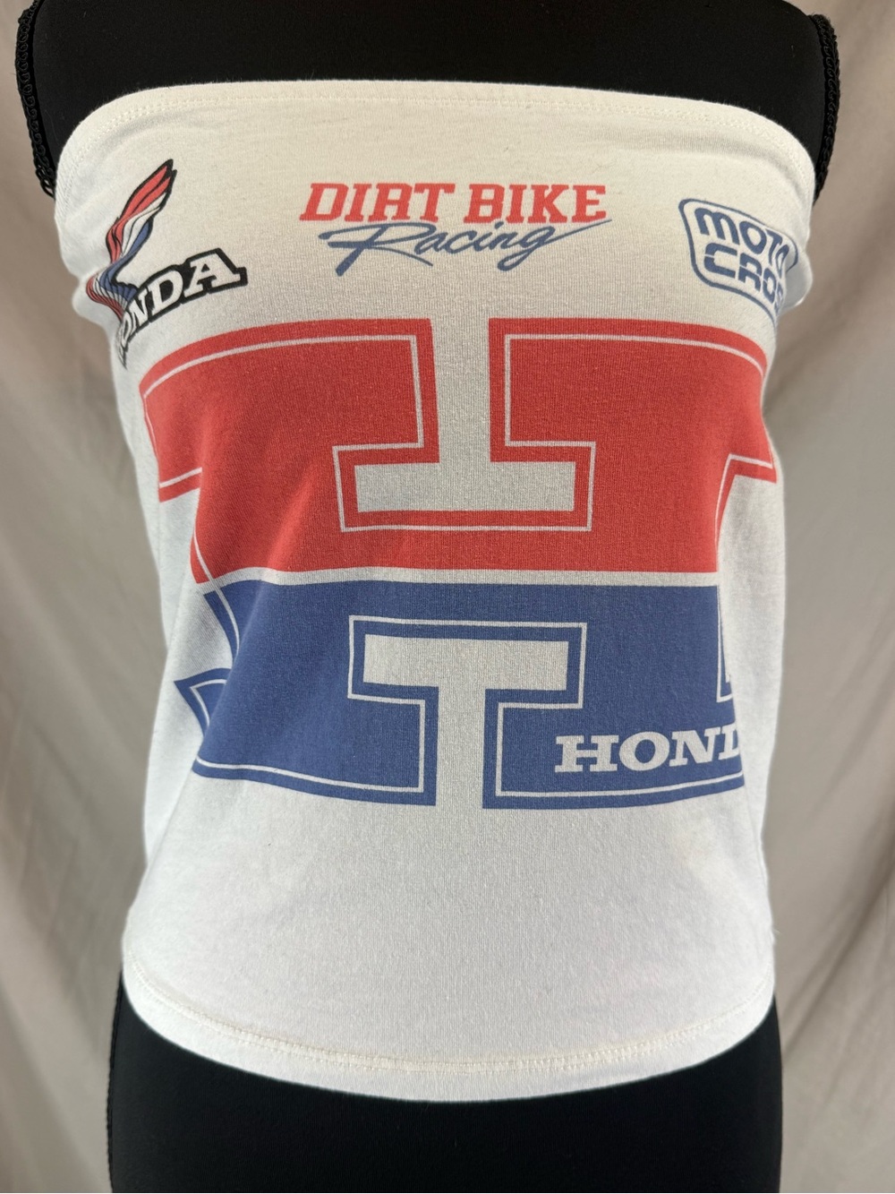 Honda Motocross Racing Graphic Strapless Tube Top White/Red/Blue - Large